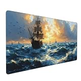 Gaming Mauspad Segelboot bei Sonnenuntergang Mauspad XXL 1200x600x3 mm Mousepad, Mauspad Gaming Zubehör mit Anti Rutsch Basis Mouse Pad Wasserdicht, für Maus und Tastatur, Home Decor Y-494