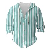 Gestreiftes Sweatshirt für Herren – gestreifte Hawaii-Hemden, langärmelig, Knopfleiste, Strandhemden, Herren, Sport, Fitness, Kapuzenoberteil, lockere Passform, trendiger gestreifter Kordelzug,