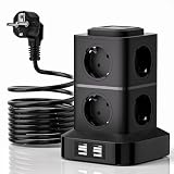 VIYSPNV Steckdosenturm mit 8 Steckdosen & 4 USB (5V/3.4A) 3Meter Verlängerungskabel 2500W Mehrfachsteckdose mit Überspannungsschutz Überlastschutz USB-Ladeports für Büro Zuhause Tisch & Gaming