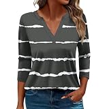Trendiges Damen-T-Shirt mit 3/4-Ärmeln, V-Ausschnitt, 2024, Blumenmuster, elegante Tunika, zum Ausgehen, Z01aa-Grau, 3XL