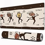 FEHWI Mauspad 90×40 cm Verlängertes großes Mauspad Schreibtischauflage,Primitiver, indianischer Tanz-Cartoon mit afrikanischen Masken und prähisto,genähte Kanten Gaming Mauspad,rutschfeste Gummib