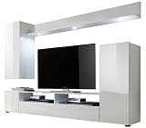 trendteam smart living - DOS - Wohnwand - Weiß Hochglanz - Anbauwand mit 3 Türen, 1 Klappe, 2 offenen Fächern und 2 Einlegeböden - (BxHxT) 208 x 165 x 33 cm - im modernen Desig