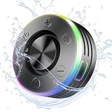 RANRAO Wasserdichter Duschlautsprecher mit mehrfarbigen LED-Lichtern, sicheres Saugnapf-Design, IPX7 für Schutz, Schw