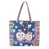 Oyachic Damen Umhängetasche Eule Canvas Handtasche Hobo Schultertasche Frauen Stickerei Vintage Shopper Tote Bag für Arbeit Reisen College Einkaufen S