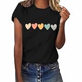 Kurzarm-T-Shirt für Damen Angebote Rundhals Kurvige Bluse mit Druck Mode Vintage Casual Blusen Basic Blusen Damen Elegant Übergrößen Leicht, Schwarz , S