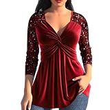 KEIZHUONIQIU Damen V-Ausschnitt Pailletten Oberteile Elegant Glitzertop Sequin Longshirt Tunika Party T-Shirt Langarm Hemd C
