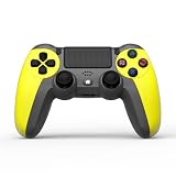 NK Wireless Controller für PS4 / PS3 / PC/Mobile - Wireless Controller mit Dualshock, 6-Achsen-Erkennungsfunktion, LED-Licht, Touchpanel, Kopfhörerbuchse, inkl. Ladekabel - Gelb
