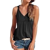 hahuha Damen-Tanktop für Arbeit, Sport, Freizeit, lockere Passform, Knopf, V-Ausschnitt, Tank-Top, Sommer, lässig, ärmellos, Bluse, Hemd, Polyester-Top, Schwarz , 3XL