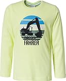 SALT AND PEPPER Jungen Langarmshirt mit Bagger Flockprint T-Shirt, neon Yellow, 104/110