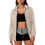 FYHTC Übergroße Lederjacken für Damen aus Wildlederimitat, Herbstmode Motorradmäntel Winteroutfits Kleidung(Off-white,Small)