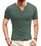 Henley Shirt Herren Kurzarm Basic T-Shirt für Urban Classic Beiläufig Slim Fit mit V-Ausschnitt für den Sommer (VG Grün, XXL)