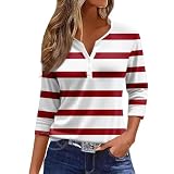Damen T-Shirt, Top, Übergröße, fließend, Blusen, Sommer, mit Knöpfen, Tunika, Retro, modisch, schick, Herbst, T-Shirt, V-Ausschnitt, locker, lässig, Hemd, Blumendruck, T-Shirt, 001_red, 38