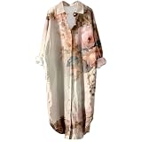 HOOUDO Tages Angebote Sale Damen-, Lange Ärmel, Taschen, Blumenmuster, Vintage-Stil, langes Hemd, Freizeitkleid A Linie Kleid Lange Kleider Mit Volant Tunika Kleider Kniela Sale Angebote Bestellung