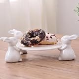 Häschen Patisserie Tortenplatte Porzellan,Geschirr für Tortenplatte Vintage, Süßer Kuchenständer, Geschirr Handwerk Geschirr Crafts Geschenk für Geschirr Liebhaber, Hochzeit, Muttertag (3 Häschen)
