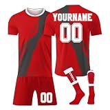 Benutzerdefiniert Fussball Trikot Kinder Set Personalisierte Jeder Namen Nummer Team Logo Sporttraining T Shirts, Shorts und Socke, Fußball Trikot für Jungen/H