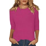 Modisches bedrucktes T-Shirt für Damen mit Langen Ärmeln und Dreiviertelärmeln und Rundhalsausschnitt Netz Top (Hot Pink-b, L)