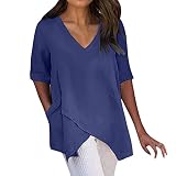 SRZYMJ T Shirt Damen Sommer Oberteile Oberteile Große Großen Bluse Baumwolle Shirt T-Shirts Langarm Tshirt Kurzarm Baumwolle T Shirt Kurzarm Baumwolle Casual ShirtTunika Basic Shirt Dunkelb