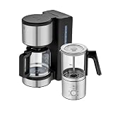 WMF Set 2-teilig Stelio Aroma Filterkaffeemaschine mit Glaskanne, Filterkaffee 10 Tassen und Lono Glas Milchaufschäumer elektrisch, 150-250 ml, 650 Watt für cremigen Cappuccino, Touch-Display