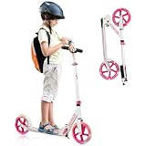 KOMFOTTEU Scooter Tretroller Klappbar, Cityroller Kickscooter mit 2 LED Rädern & Tragegurt, ‎Roller aus Aluminium, Kickroller Roller höheverstellbar für Kinder & Erwachsene bis 110 kg (Pink)