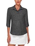 Akiooue Poloshirts für Damen, schnelltrocknend, 3/4-Ärmel, Golf-Shirts mit 2 Knöpfen, UPF 50+, Workout-Tops, S-XXL, Drak Grey, M