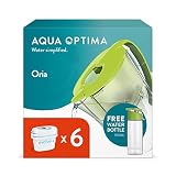 Aqua Optima Oria Wasserfilterkanne & 6 x 30 Tage Evolve+ Wasserfilterkartusche, 2,8 Liter Fassungsvermögen und ein 380-ml-Reisebecher, zur Reduzierung Verunreinigungen, Grün,