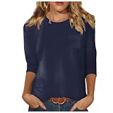 Briskorry Bluse Damen Elegant 3/4 Arm Oberteile Locker Lässig O-Ausschnitt Tunika Shirt Damenshirts mit Künstlerisches M