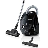 Siemens Staubsauger mit Beutel synchropower VS06B112A, Bodenstaubsauger, Hygiene-Filter, Bodendüse für Parkett, Teppich, Fliesen, starke Saugleistung, langes Kabel, Fugendüse, 700 W, schw