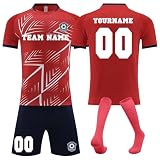 Generisch Personalisierte Fußball Trikot für Jungen/Herren, Fussball Trikot mit eigenem Namen Nummer und Logo Kinder/Erwachsene, Fussball Trikots Shorts und Socken Anzug