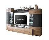 Homeface Florina VA Wohnkombination Set 4-Teilig - Modern - Front: MDF Hochglanz - Farbe: Braun/Grau - TV Wand - B/H/T: 302,2 x 193,3 x 53,2