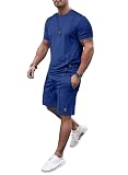 JMIERR T Shirt mit Short 2 Piece Sommer Trainingsanzug Set mit Taschen 2023 Baggy Freizeitanzug und Kurze Hose Regular Fit,Dunkelblau M