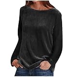 TRIGLICOLEUM Damen Gold Samt Oberteile Elegant Einfarbige Langarmshirt Basic Shirt Winter Warm Sweatshirt Tunika Tops Bequeme Weiche Bluse Frühling Rundhals Pullover Langarm Longshirt B