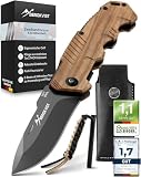BERGKVIST® K10 Klappmesser (Zweihandmesser) - scharfes Taschenmesser für Outdoor & Survival mit Feuerstahl & Tasche - Mitführen in Deutschland erlaubt - Griff aus O