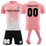 Generisch Personalisierte Fußball Trikot für Jungen/Herren, Fussball Trikot mit eigenem Namen Nummer und Logo Kinder/Erwachsene, Fussball Trikots Shorts und Socken Anzug