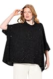 Ulla Popken Damen Shirt, Glitzer-Effekt, Oversized, Rollkragen, Halbarm, Schwarz, 58-64 EU
