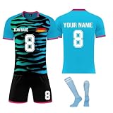 Generisch Trikot Kinder, Fußball Trikot Shorts Socken Set, Personalisierte Fussball Trikot mit Namen Nummer und Team Log