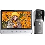 TMEZON Video Türsprechanlage 4-Draht,Türsprechanlage mit Kamera,7' Monitor mit kabelgebundener Türklingel, Nachtsichtgerät,Live-Ansicht und Konversation,Entsperren durch Monitor,16 Klingeltö