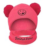 URSING Baby Strickmütze Kinder Mädchen Jungen Warme Stricken Hüte Mützen Wolle kappe Wintermütze Winterhüte Kindermütze Kopfbedeckung Bommelmütze Pudelmütze Häkelmütze (One size, Rot)
