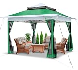 VOUNOT Pavillon Faltbar 3,6x3,6m, Pop Up Partyzelt mit Mesh Sides & Doppeldach, Faltpavillon Stabil mit Bein Gewichte & Roller Bag, Gartenpavillon Gartenzelt Grü