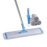 CQT Kommerzielle flache Mikrofaser-Bodenwischer, Reinigungssystem, 45.7 cm, nass trocken und staubbar, Reiniger für Laminatfliesen, Edelstahlgriff und Verlängerung (blau)