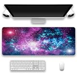 Jinmer Gaming Mauspad XXL 600 x 400 x 3 mm Große Mauspad,mit Vernähte Kanten Schreibtischunterlage,Waschbares Tastaturpad,Verbessert Präzision und Geschwindigkei für PC,Laptop (Galaxie Lila Blau)