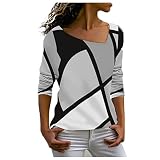 blusenshirt Damen Kurzarm Bluse Damen weiß Gestreiftes Drucken Unregelmäßiger V-Ausschnitt Lange Ärmel Schlupfhemd T-Shirt Basic t Shirt (Schwarz, L)