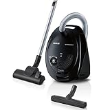Siemens Staubsauger mit Beutel synchropower VS06A212, Bodenstaubsauger, Hygiene-Filter, Bodendüse für Parkett, Teppich, Fliesen, starke Saugleistung, langes Kabel, Fugendüse, 600 W, schw
