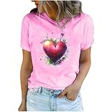 Keepink Damen-Top, UK-Stil, lustig, Herz-Grafik, Baumwolle, locker, kurzärmelig, Rundhalsausschnitt, lässig, Basic, T-Shirt, niedlich, athletisch, Damenpullover, Pullover, Valentinstag, Blusen, 6