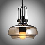 Einkopf-Pendelleuchte, industrielle Hängebeleuchtung mit Glasschirm, Pendelleuchte for Esszimmer, Schlafzimmer, Flur, Eingangsbereich(Gray Glass)