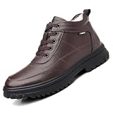 CHUIKUAJ Warme Koch-Arbeitsschuhe für Herren, wasserdicht, für Küche, Restaurant, leicht, Plus Samt, lässige Lederstiefel, Schwarz, Braun,PZ550-43