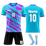 Generisch Fußball Trikot mit eigenem Namen Nummer und Logo, Personalisierte Fussball Trikot Shorts Socken Set Jungen, Fußball Trik
