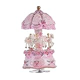 summina Luxus-Spieluhr, 3 Pferde, drehbar, Karussell Merry-go-round Windup Musikkarussell mit bunten Farbwechseln, LED-Licht, Melodie von Schloss im H
