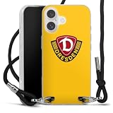 Carry Case kompatibel mit Apple iPhone 16 Hülle mit Band Handykette zum Umhängen schwarz SG Dynamo Dresden Offizielles Lizenzprodukt Log