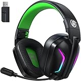 Fachixy FC300 Wireless Gaming Headset Für PC, PS5, PS4, Mac - Verlustfrei USB Schnittstelle 2.4GHz & Bluetooth - Bluetooth Headset Mit Mikrofon, Geringe Latenz, 40H+ Akkulaufzeit, Coole RGB, Grü