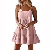 Novlewign Sommerkleid für Damen, Spaghettiträger, ärmellos, A-Linie, kurze Kleider, offener Rücken, schwingend, gestuft, Strandkleid, Mini-Sommerkleider, Pink, M